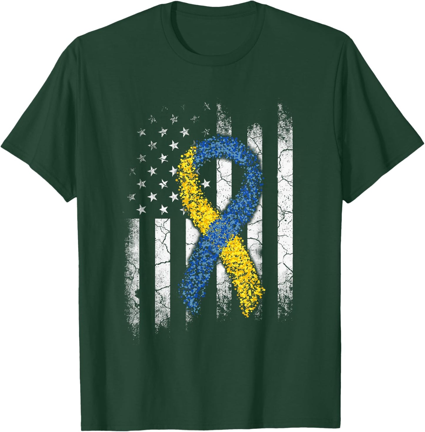 Down Syndrome Awareness US Flag Shirt Dad Mom Down Syndrome T-Shirt - T-Shirt | Forest