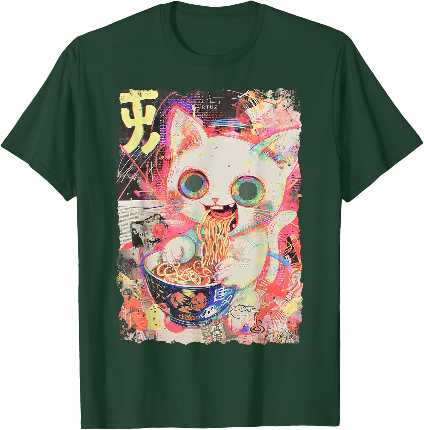 Ramen Noodles Cat Japan Y2K Kawaii Retro Cats Manga Anime T-Shirt - T-Shirt | Forest