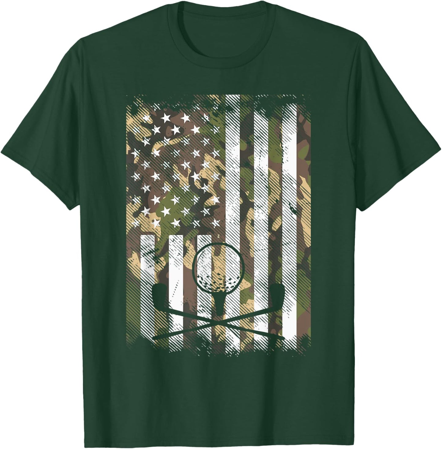 Camo American Flag Golf Vintage Golfing Patriotic Golfer Dad T-Shirt - T-Shirt | Forest