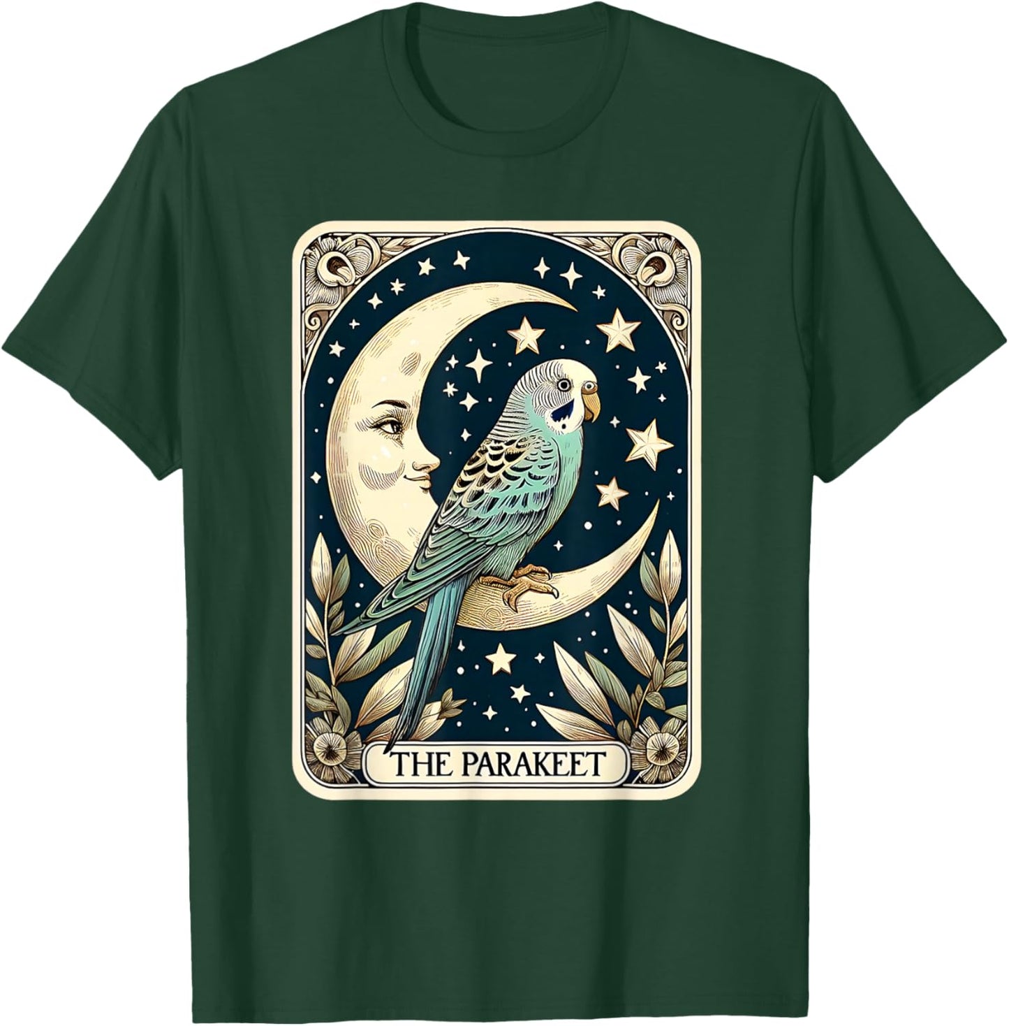 Cute Parakeet Tarot Card Star with the Moon Men Women Kids T-Shirt - T-Shirt | Forest
