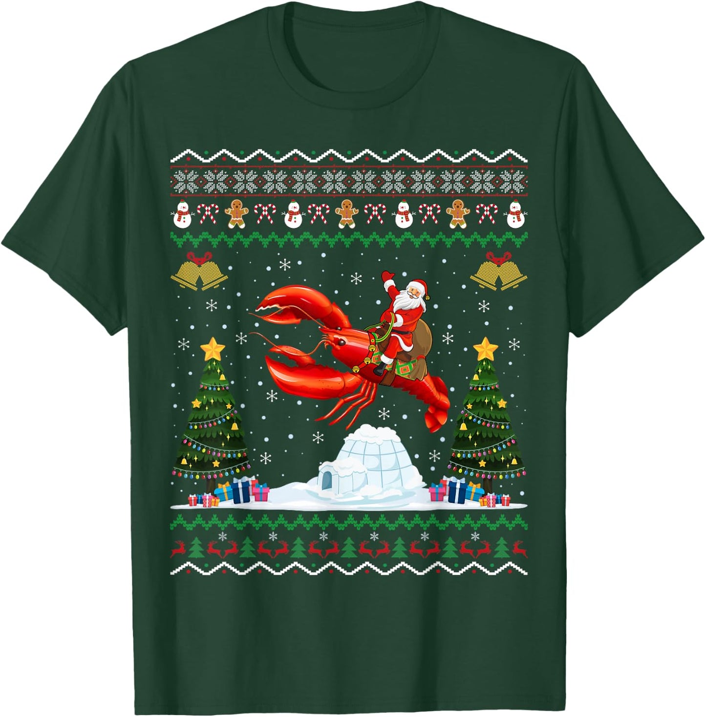 Lobster Ugly Xmas Gift Santa Riding Lobster Christmas T-Shirt - T-Shirt | Forest