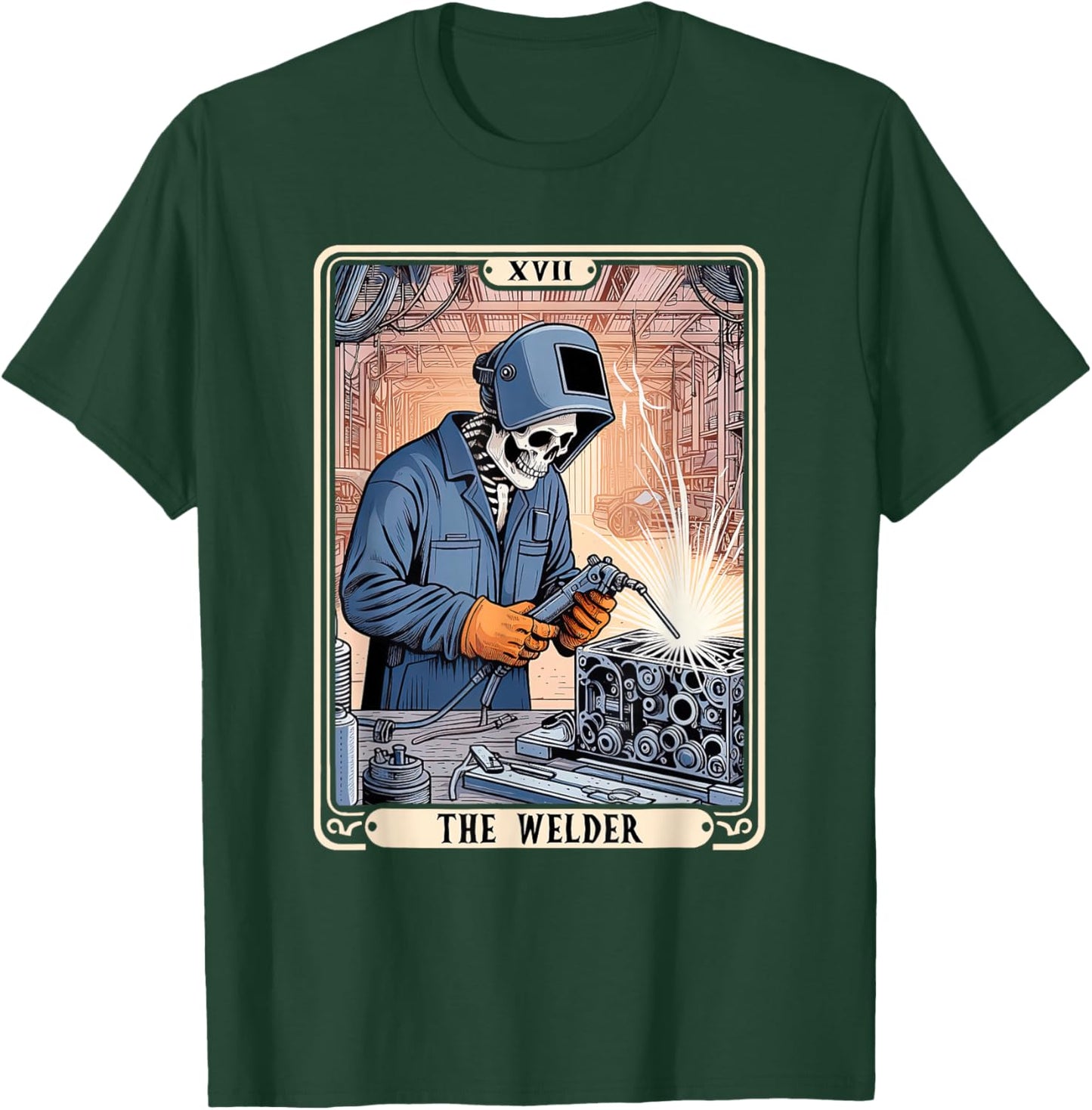 The Welder Welding Tarot Card Skeleton Funny Metal Worker T-Shirt - T-Shirt | Forest