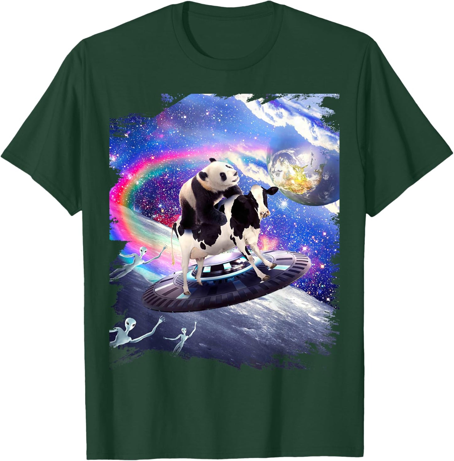 Nice funny Panda Cow - Panda Riding Flying Cow UFO T-Shirt - T-Shirt | Forest