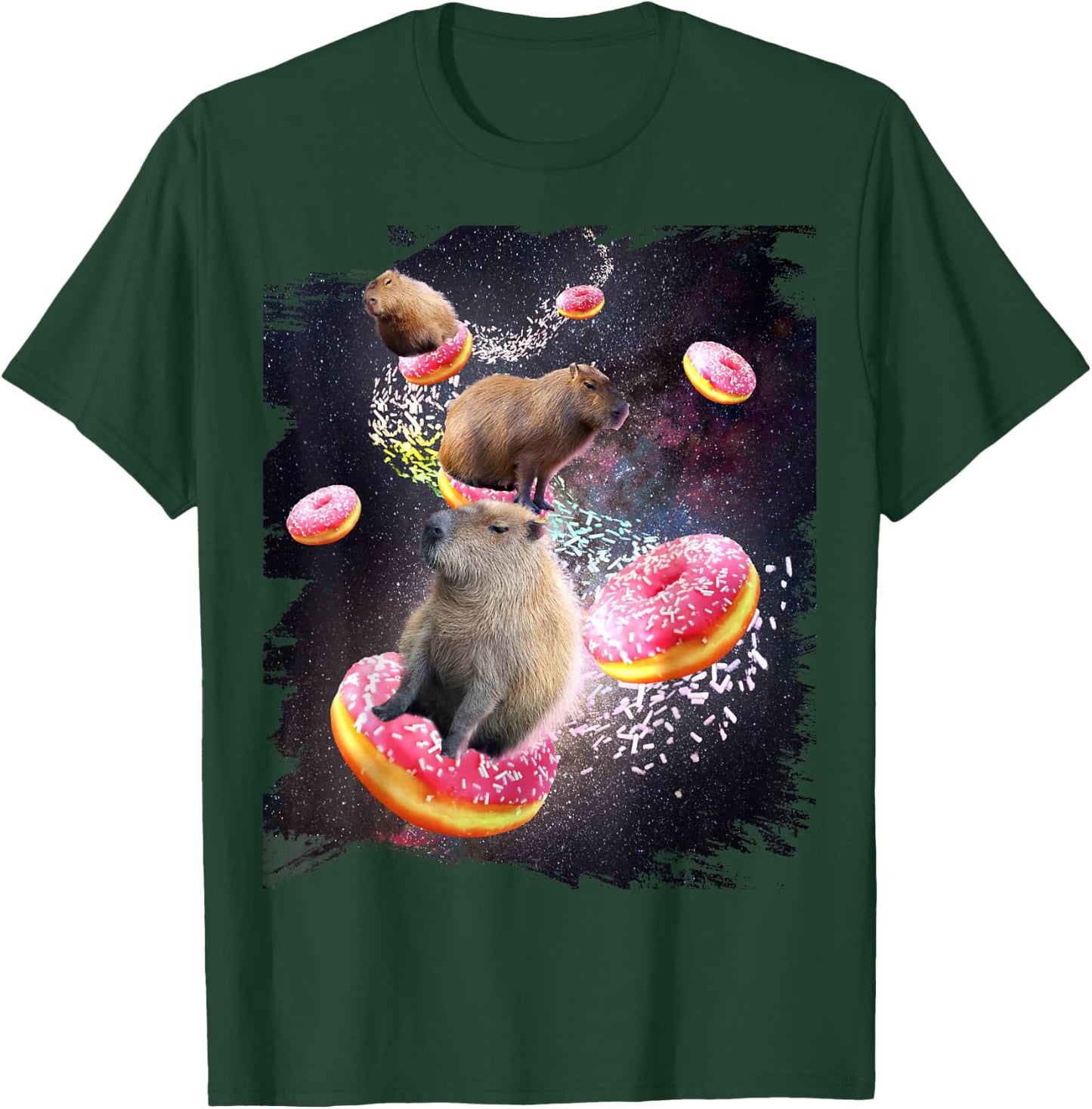 Space Capybara Riding Donut, Galaxy Capybaras T-Shirt - T-Shirt | Forest