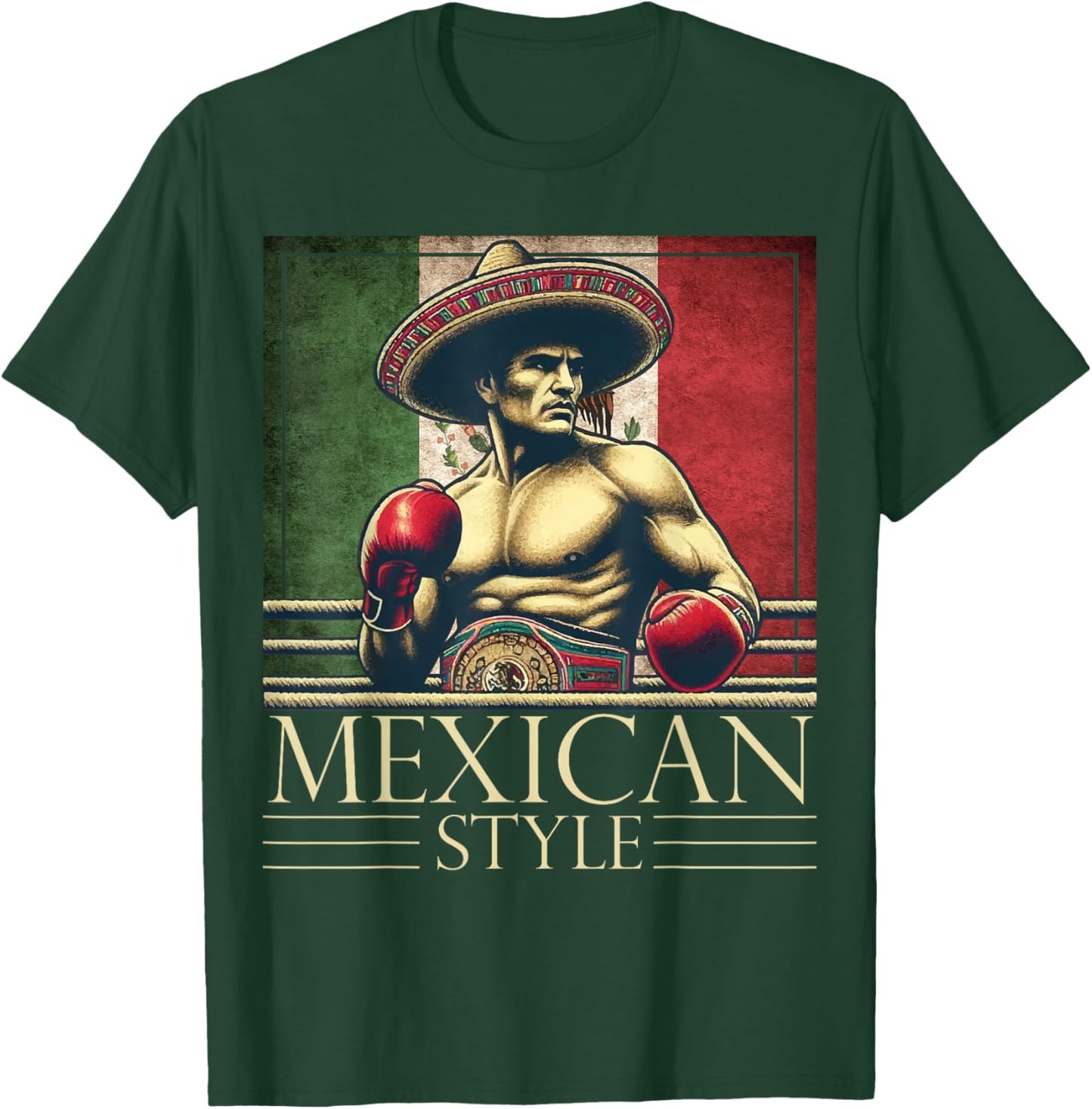 Boxing Mexico Mexican Vintage Style Boxing flag Mexico T-Shirt - T-Shirt | Forest
