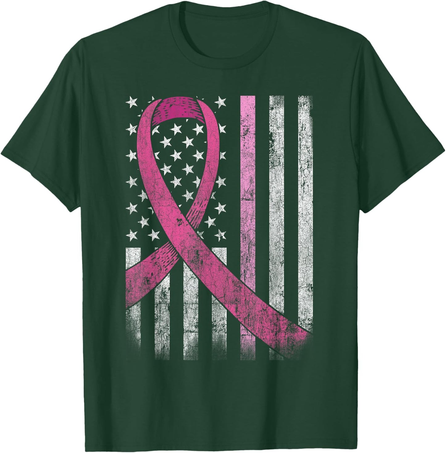 Breast Cancer Awareness American Flag Pink Ribbon T-Shirt - T-Shirt | Forest