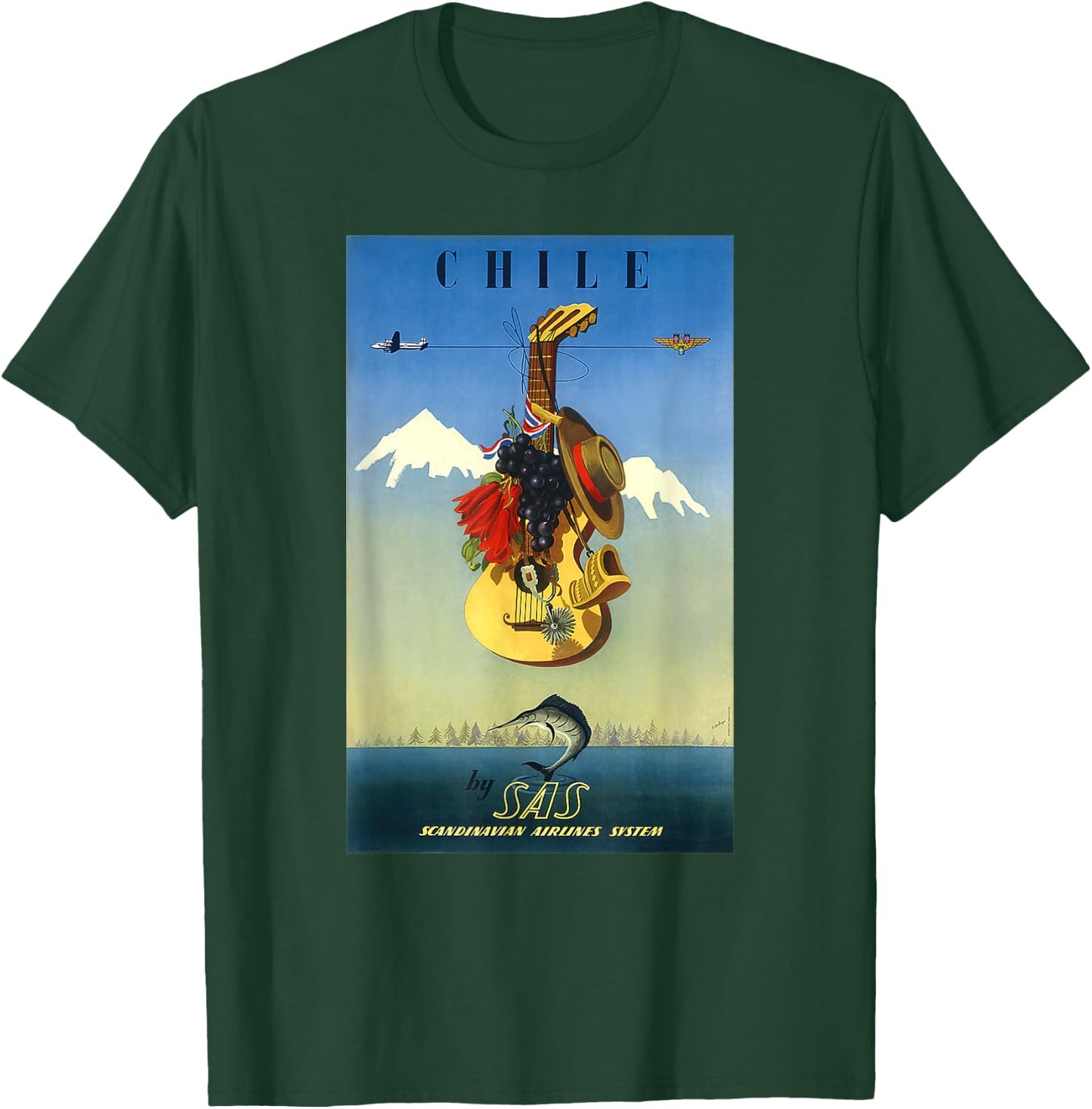 Scandinavian Airlines Chile Retro Vintage Travel Print T-Shirt - T-Shirt | Forest