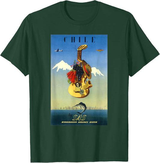 Scandinavian Airlines Chile Retro Vintage Travel Print T-Shirt - T-Shirt | Forest