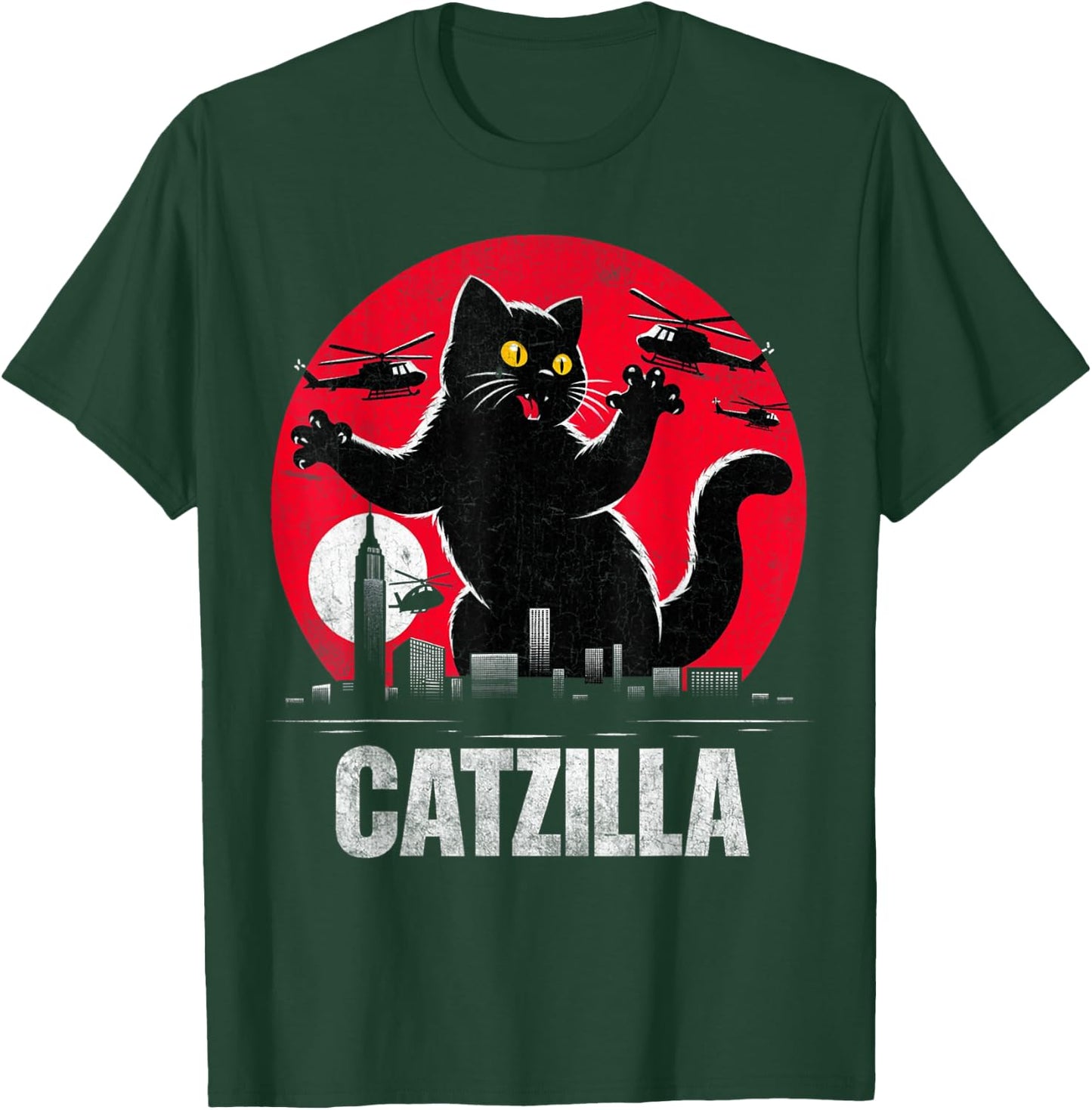 Retro Catzilla Funny Cat Lovers Graphic Gifts Cat Mom Dad Men Women Girls Kids T-Shirt - T-Shirt | Forest