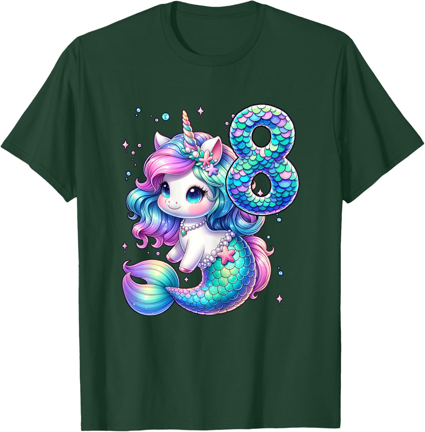 Unicorn Mermaid 8th Birthday 8 Year Old Party Girls Outfit T-Shirt - T-Shirt | Forest