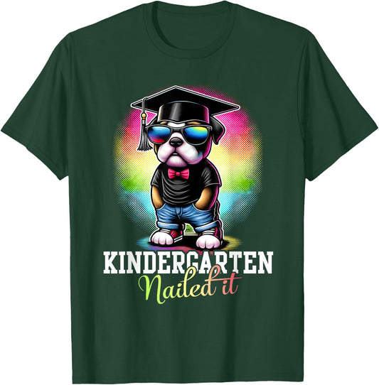 Kindergarten Nailed It Bulldog Sunglasses Graduation T-Shirt - T-Shirt | Forest