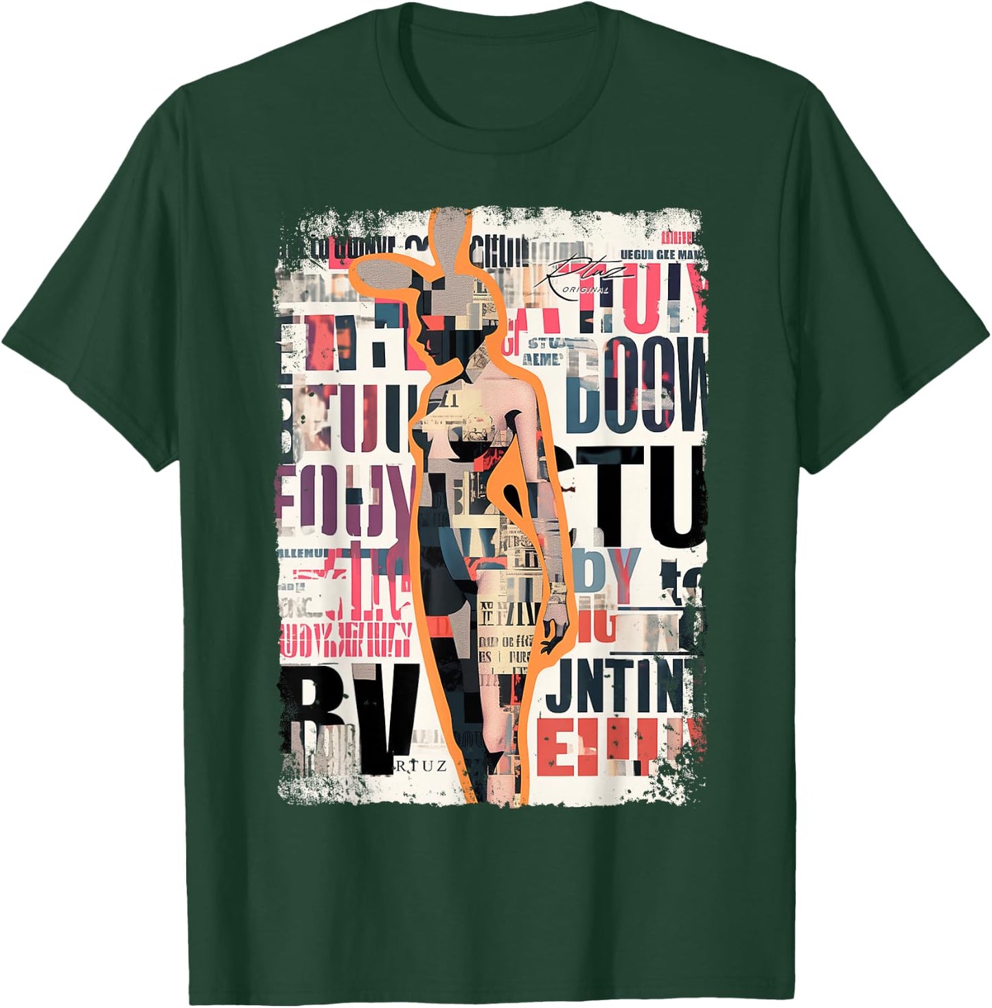 Magazine Cover Vintage Girl Bunny Collage Sexy Model Pin-Up T-Shirt - T-Shirt | Forest