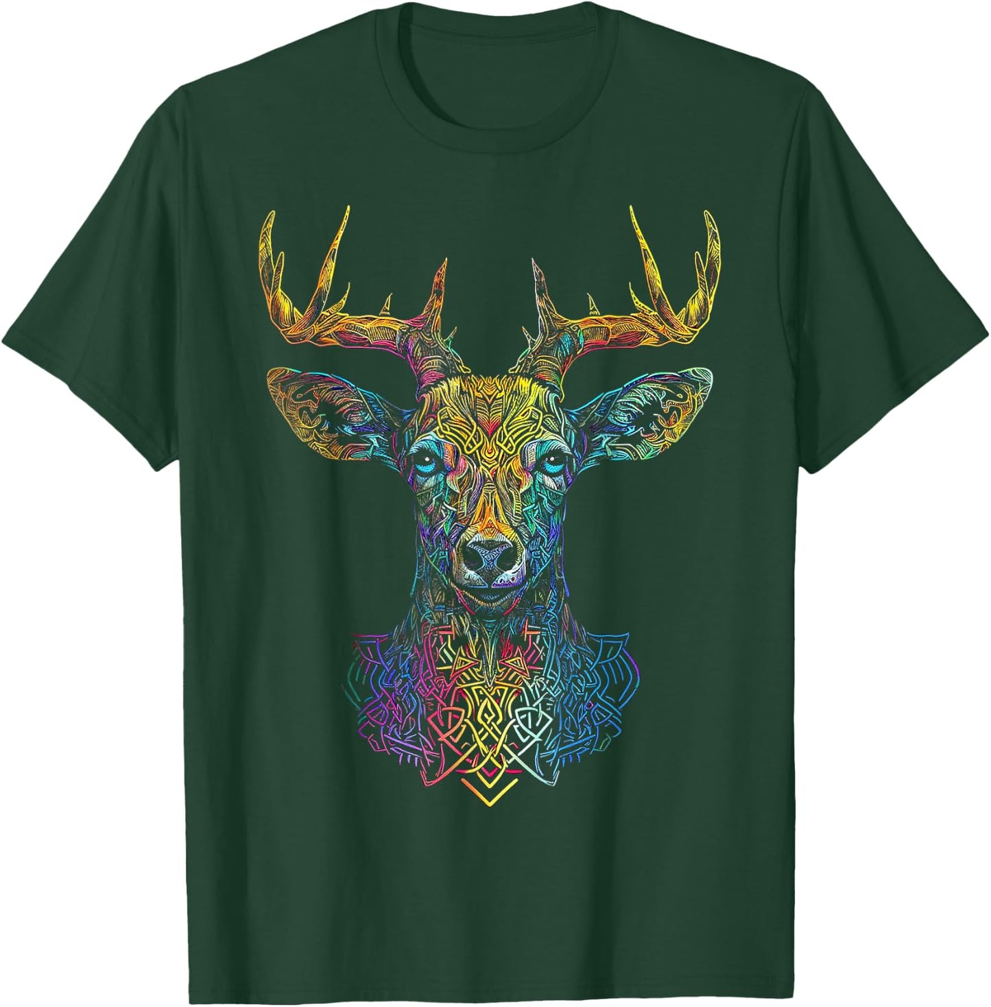 Deer Artwork Colorful Animal Mandala Graphic Art Deer T-Shirt - T-Shirt | Forest