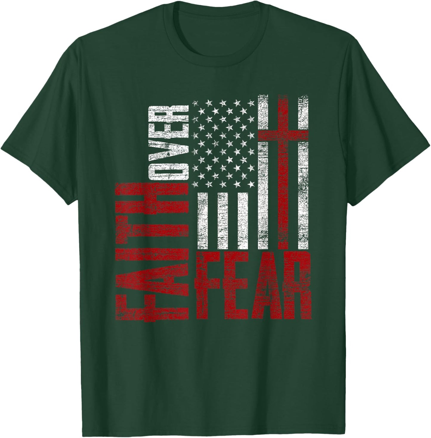 Patriotic Devotee USA Flag Cross Faith Over Fear Jesus T-Shirt - T-Shirt | Forest