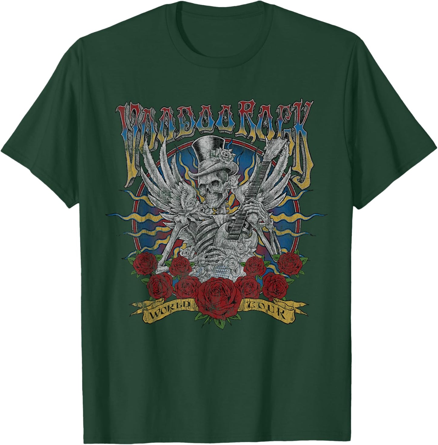 Voodoo Rock Faded Concert Band Music Festival Guitar T-Shirt - T-Shirt | Forest