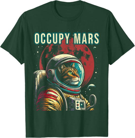 Occupy Mars - Funny Cat Astronaut Retro T-Shirt - T-Shirt | Forest