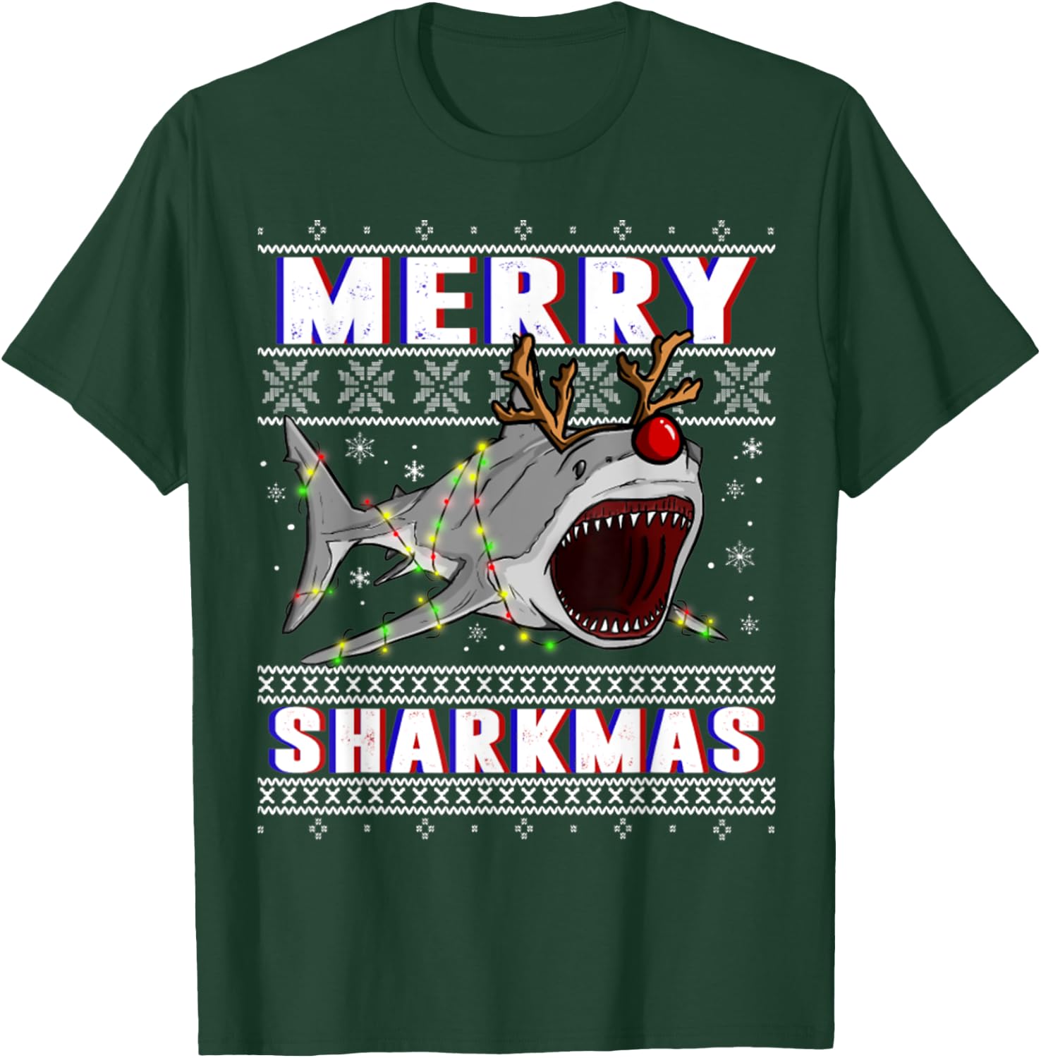 Funny Sharkmas Shark Ugly Christmas Sweaters T-Shirt - T-Shirt | Forest