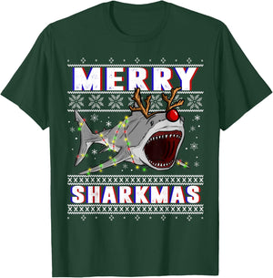 Funny Sharkmas Shark Ugly Christmas Sweaters T-Shirt - T-Shirt | Forest