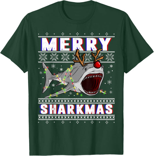 Funny Sharkmas Shark Ugly Christmas Sweaters T-Shirt - T-Shirt | Forest