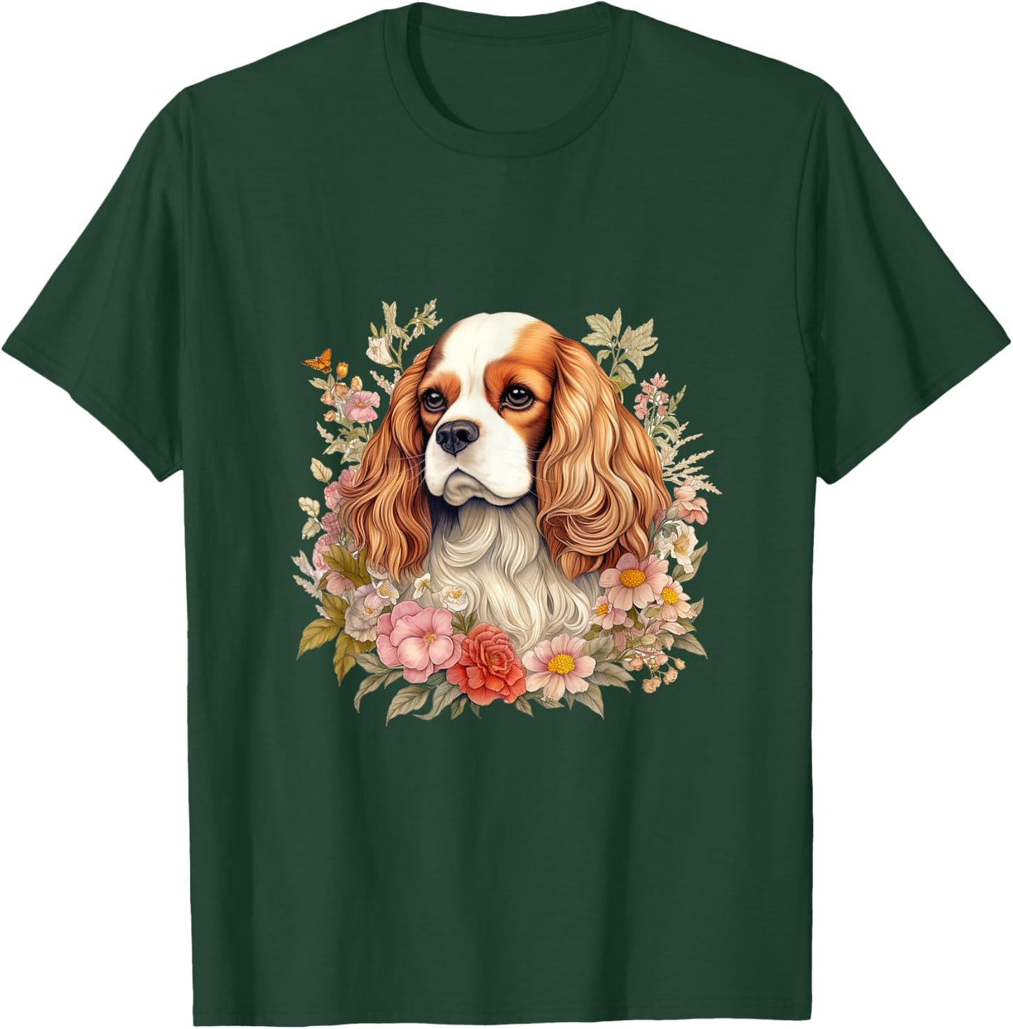 Cavalier King Charles Spaniel Dog with Flowers Floral T-Shirt - T-Shirt | Forest