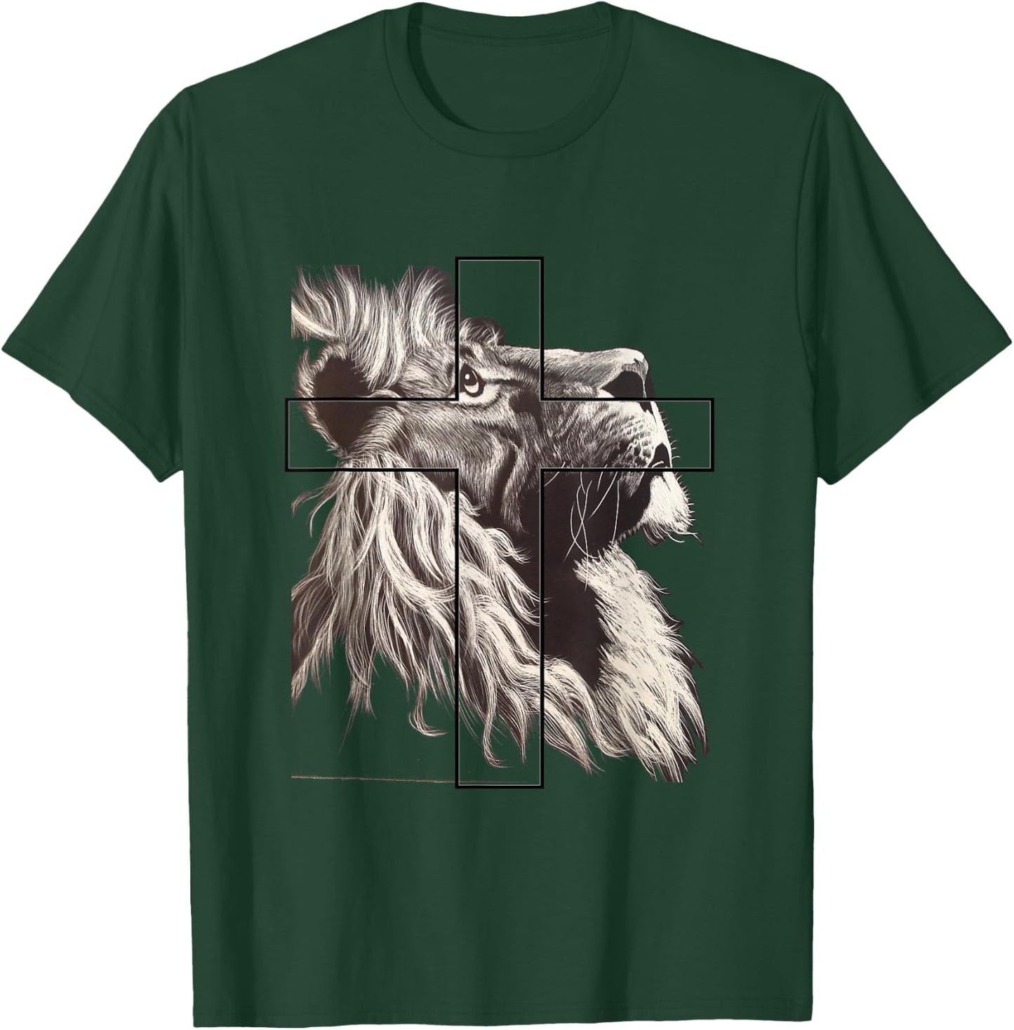 Jesus Lion of Tribe Judah Christian Cross T-Shirt - T-Shirt | Forest