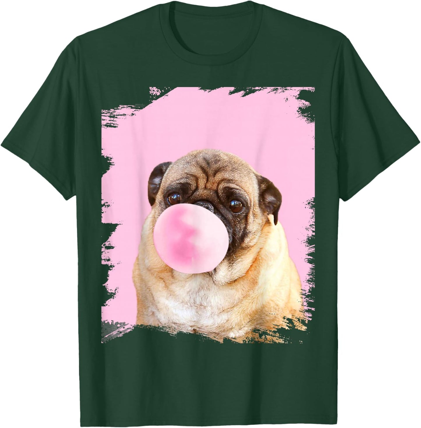 Cute Pug Dog Chewing Pink Gum T-Shirt - T-Shirt | Forest