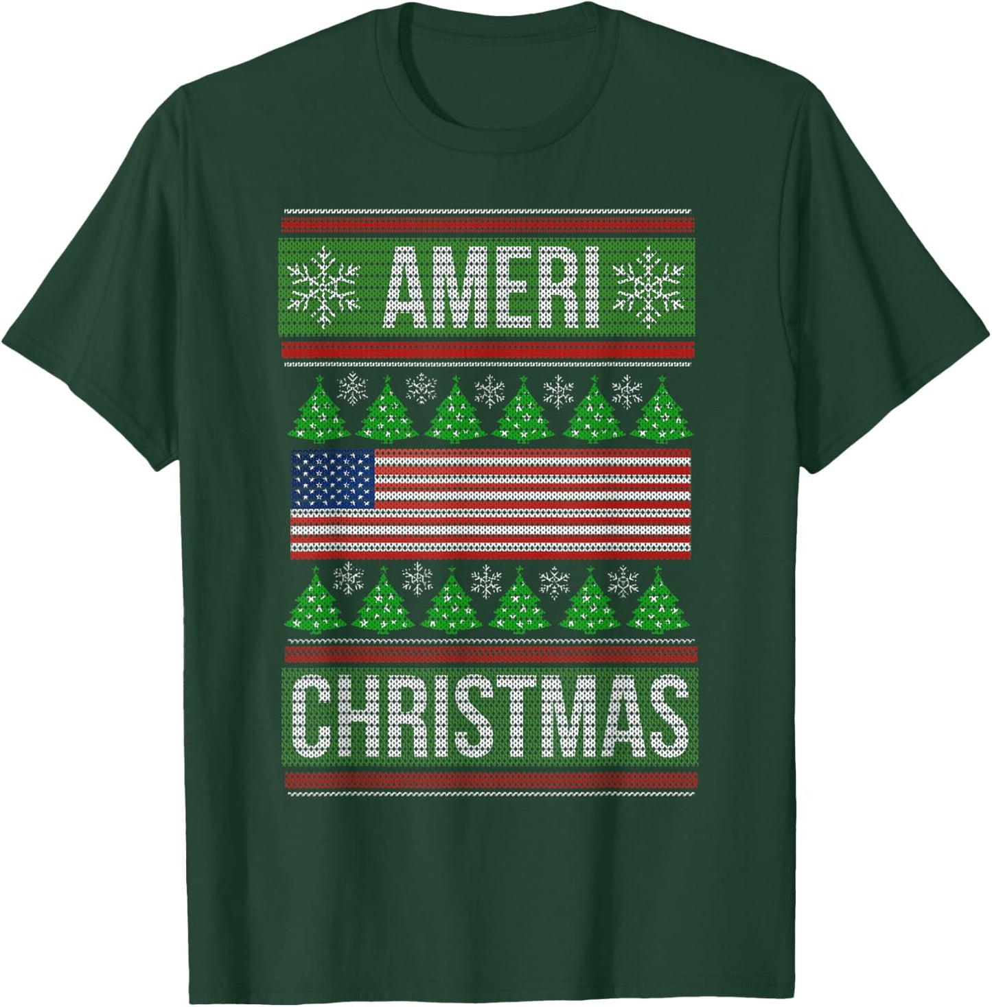 Ameri' Christmas Ugly Sweater Graphic Style Funny Xmas T-Shirt - T-Shirt | Forest