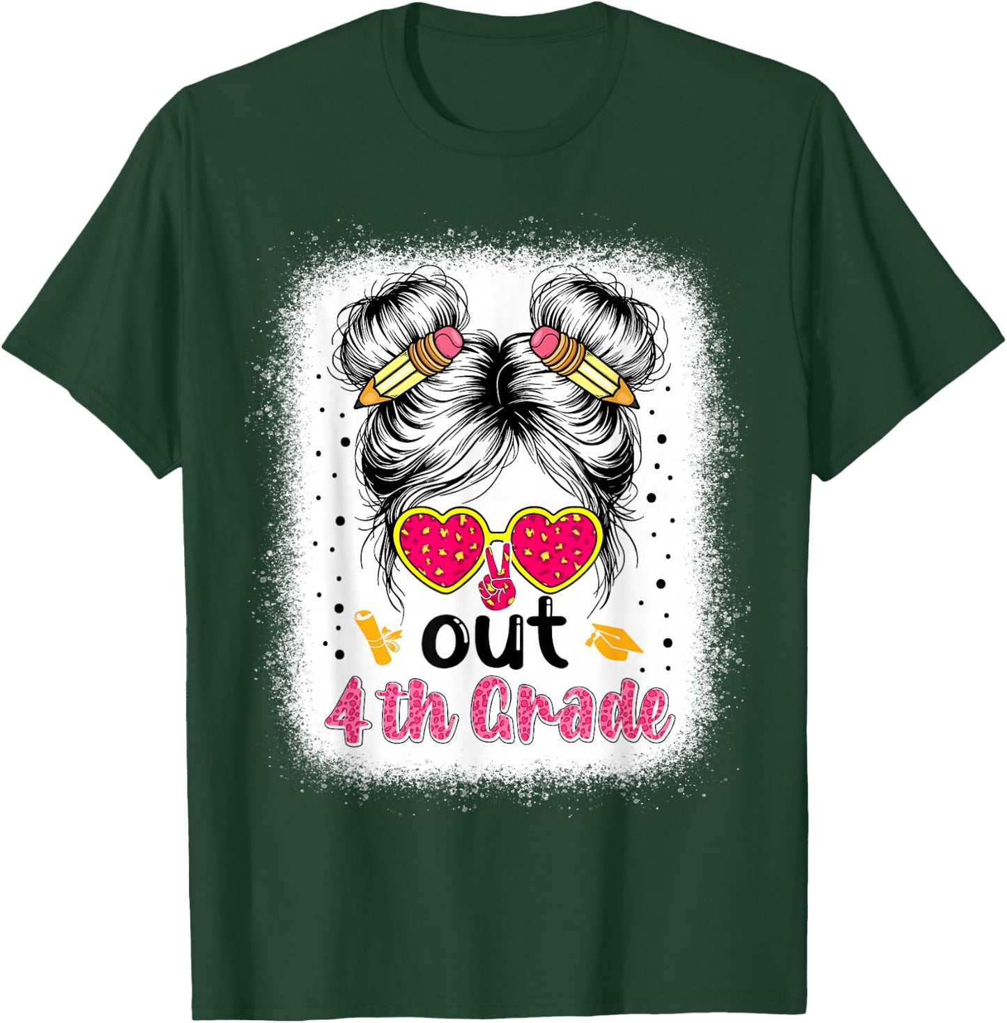 Peace out 4th grade graduation 2026 4th grade messy bun girl T-Shirt - T-Shirt | Forest