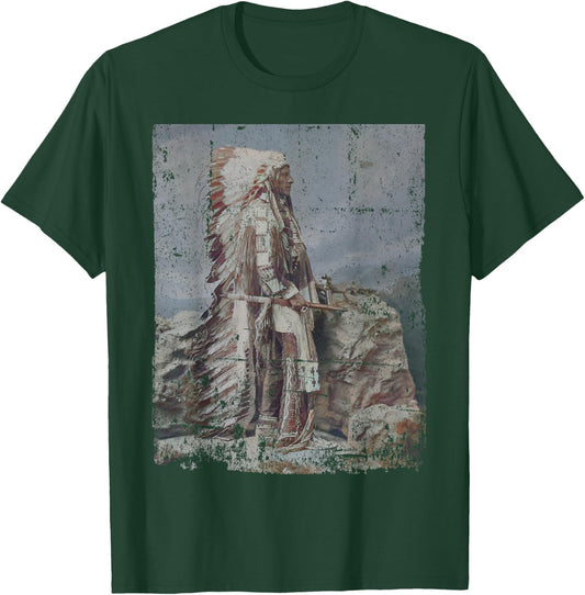 Chief Head Native American Indians Warbonnets Headdress Art T-Shirt - T-Shirt | Forest