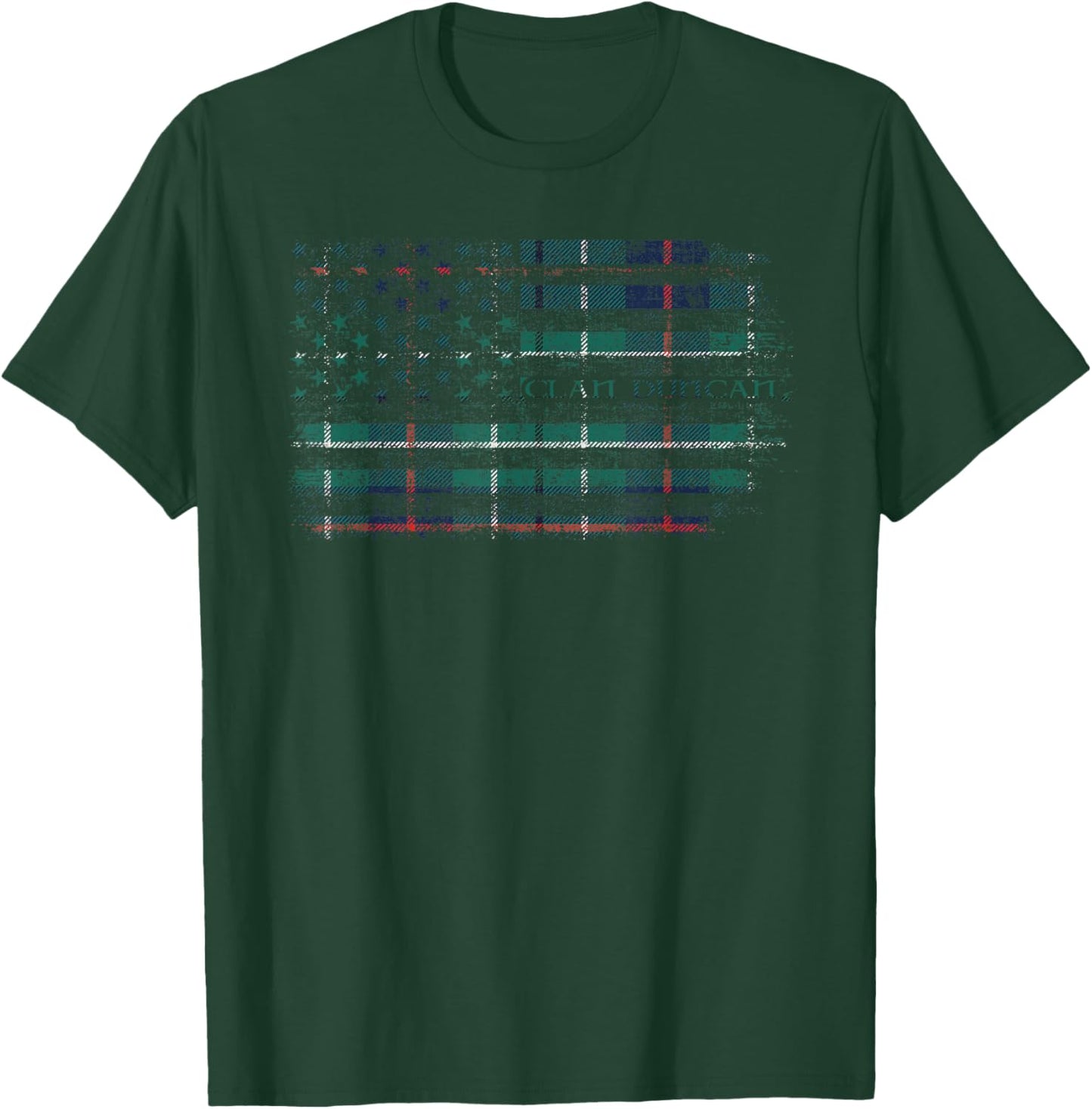 Clan Duncan Scottish tartan US flag kilt Scotland T-Shirt - T-Shirt | Forest