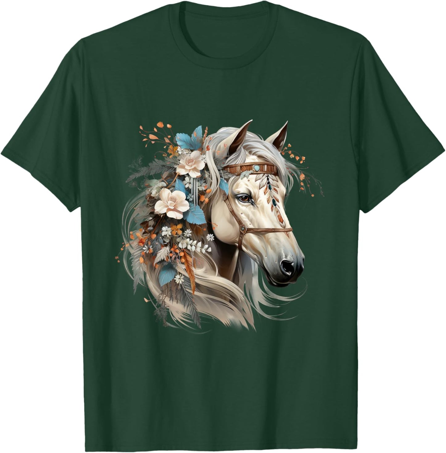 Floral Wild Horse Country Horse Riding T-Shirt - T-Shirt | Forest