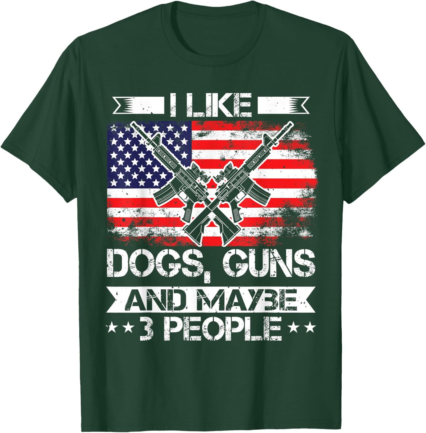 Dog Owner, I Like Guns & Dogs, US Flag Patriotic Gun Lover T-Shirt - T-Shirt | Forest