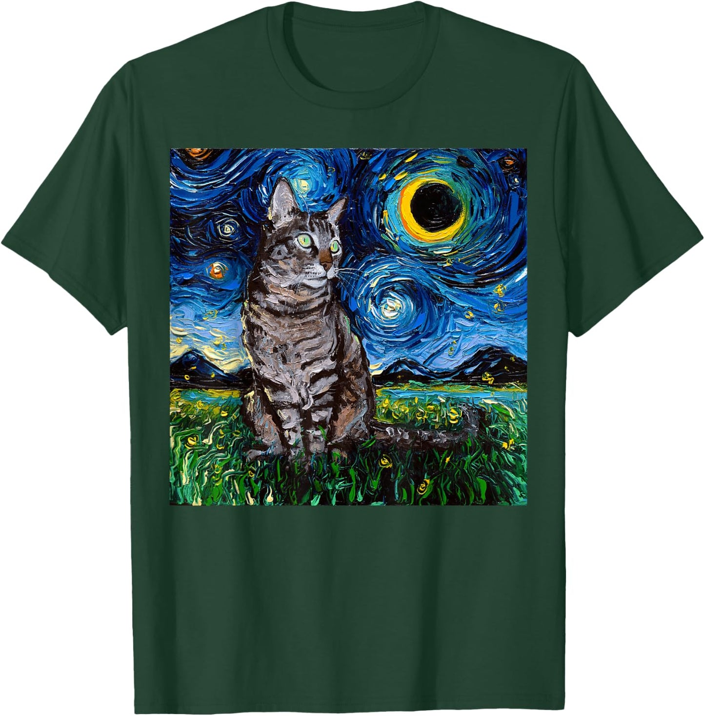 Gray Tabby Starry Night Art – Gift Cat Lovers T-Shirt - T-Shirt | Forest