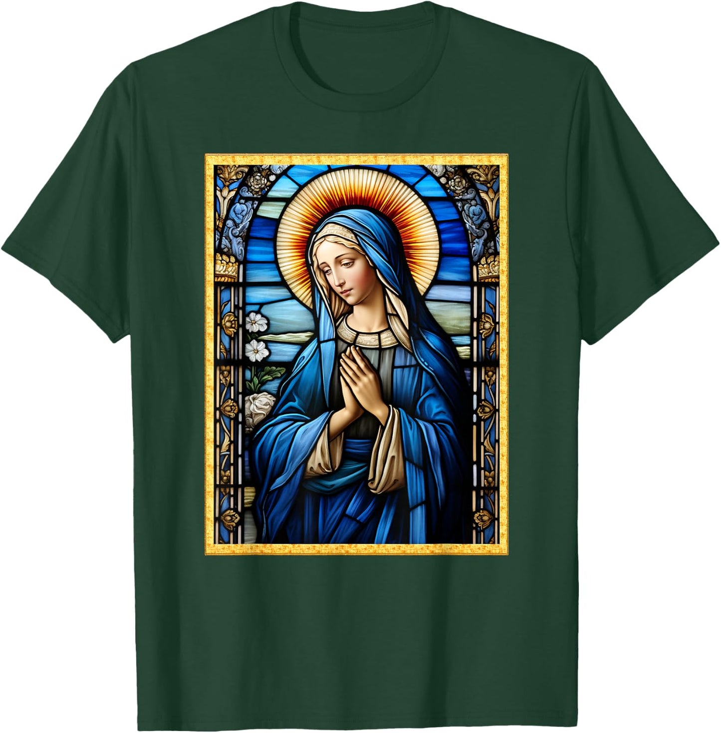 Blessed Virgin Mary Stained Glass T-Shirt - T-Shirt | Forest
