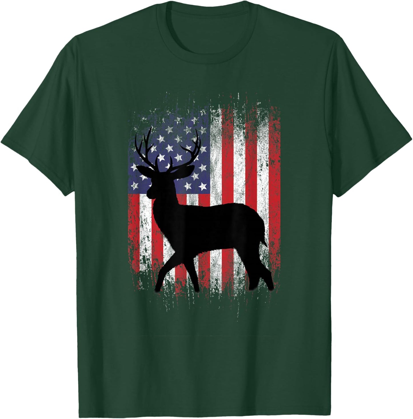 American Deer Hunting Patriotic Hunter Flag Whitetail Buck T-Shirt - T-Shirt | Forest