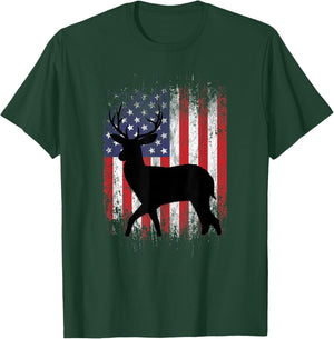 American Deer Hunting Patriotic Hunter Flag Whitetail Buck T-Shirt - T-Shirt | Forest
