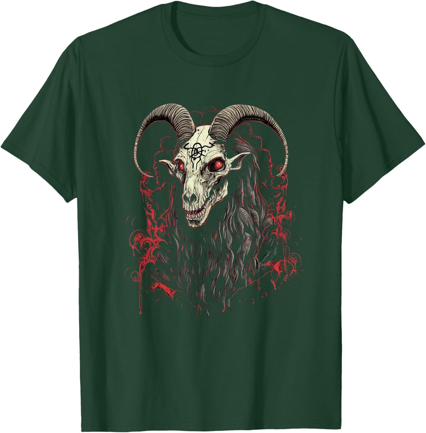 Satanic Baphomet Goat Head | Dark Art Pagan Evil Goth T-Shirt - T-Shirt | Forest