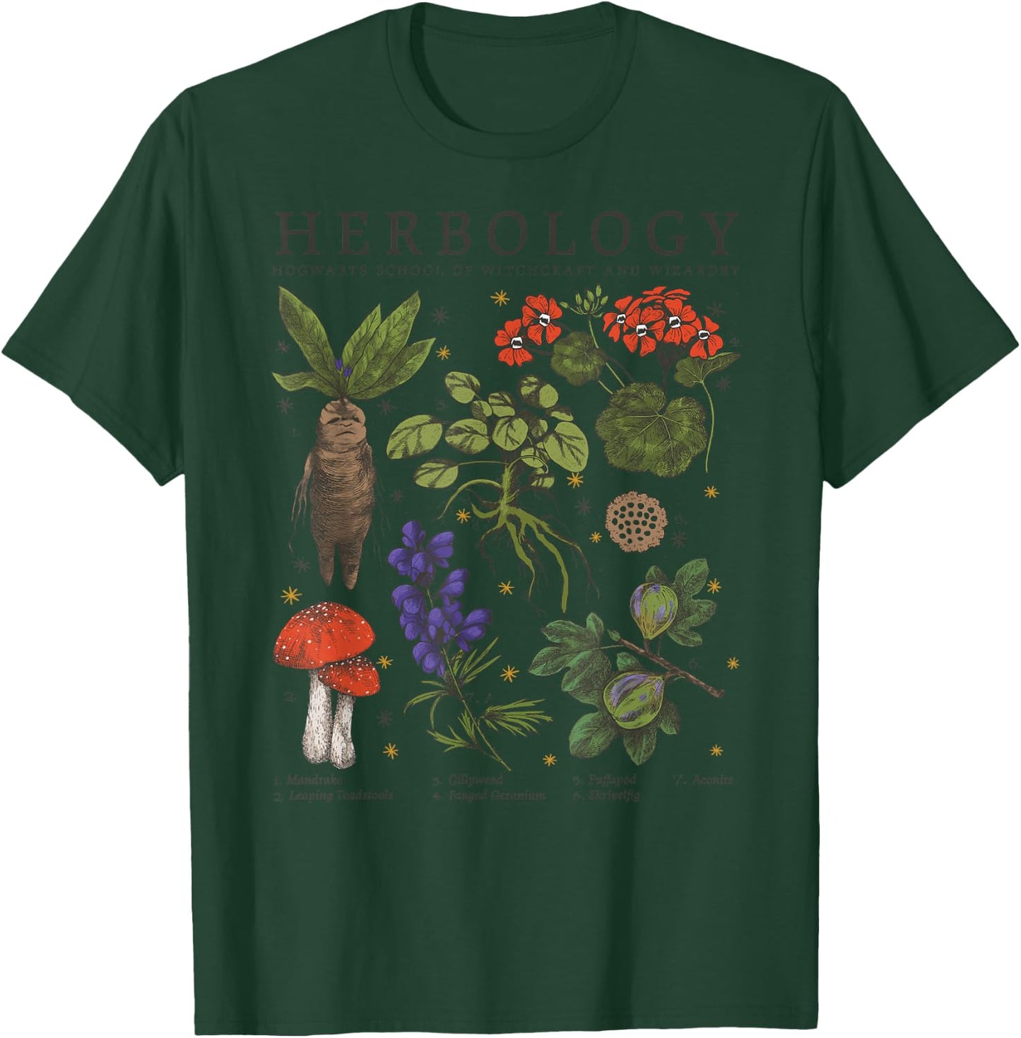 Harry Potter Grey Retro : Classic Fit, Herbology Plants, Adult, Short Sleeve, Cotton & Polyester T-Shirt - T-Shirt | Forest