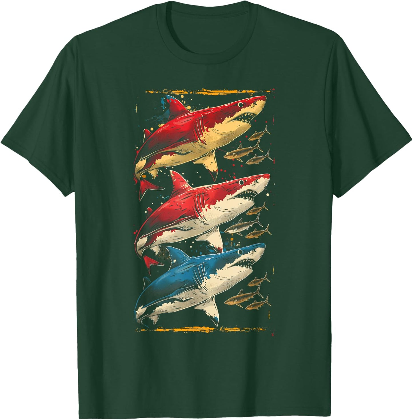 Vintage Shark Silhouette Hammerhead Shark Tiger Shark Heart T-Shirt - T-Shirt | Forest