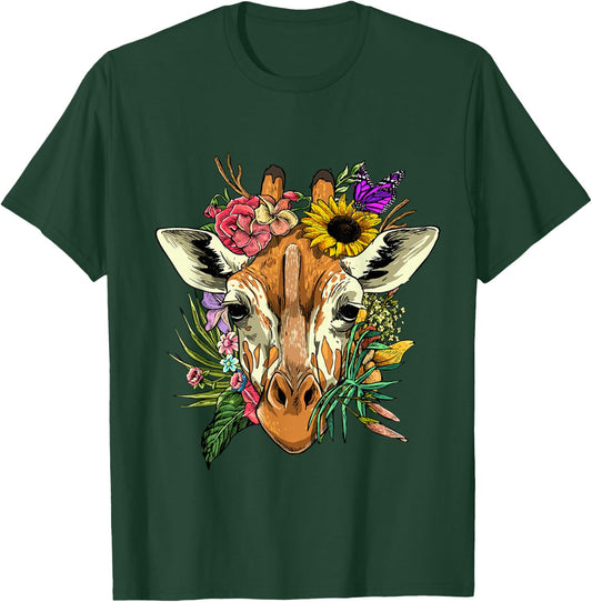 Floral Giraffe Shirt Nature Zoo Animal Face Giraffe Lover T-Shirt - T-Shirt | Forest
