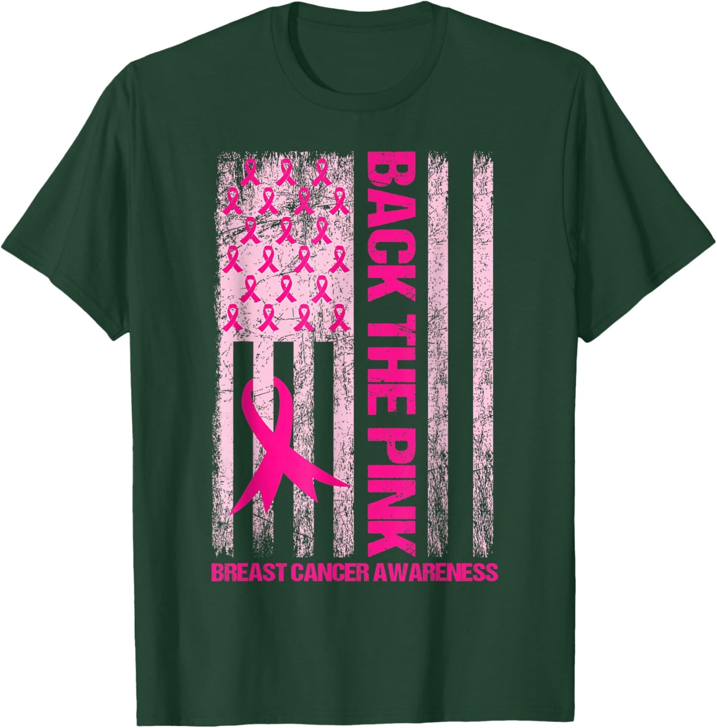 Back The Pink Ribbon American Flag Breast Cancer Awareness T-Shirt - T-Shirt | Forest