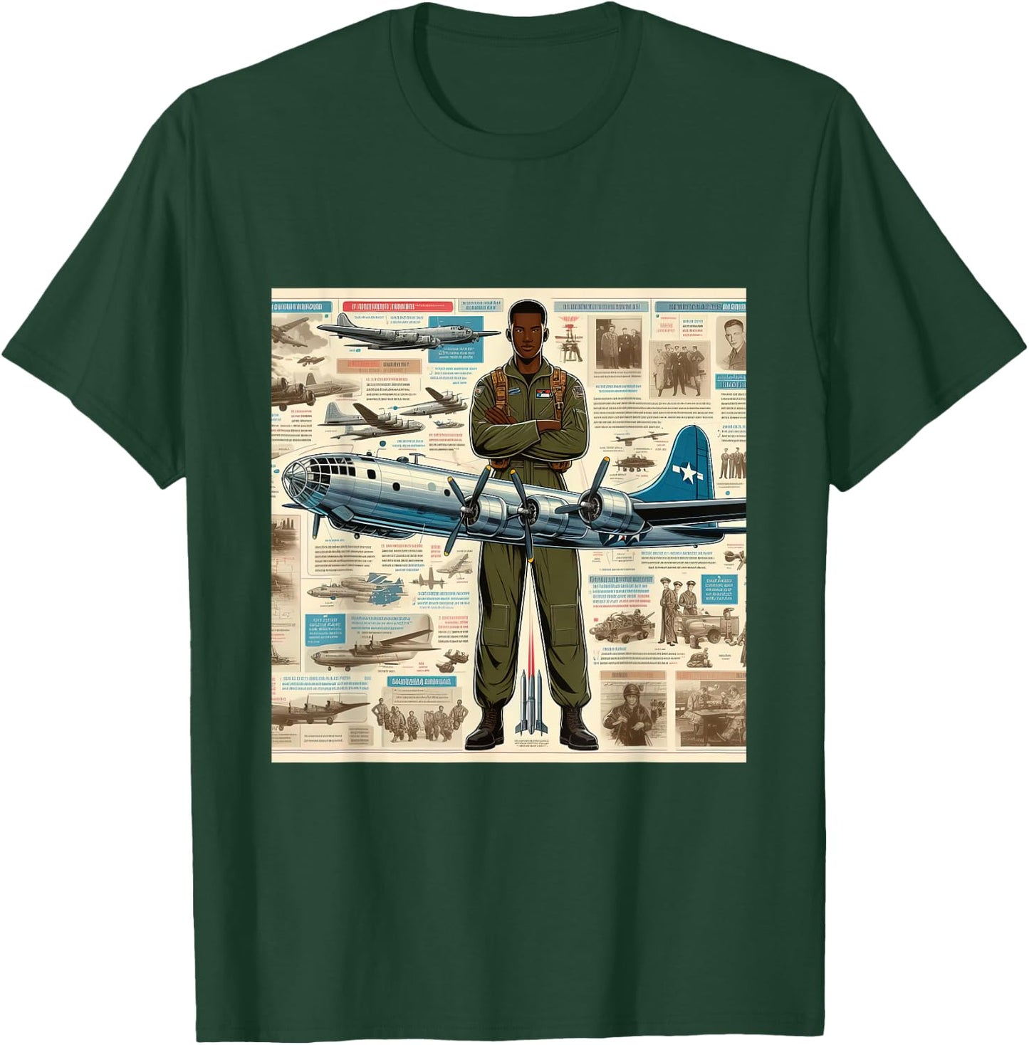 B29 Superfortress WW2 Warplane Airplane Infographics T-Shirt - T-Shirt | Forest
