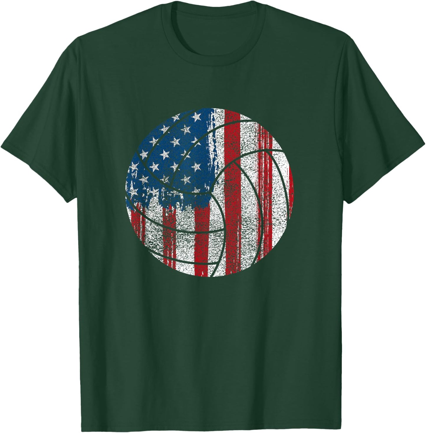 Patriotic Volleyball-American Flag Volleyball USA T-Shirt - T-Shirt | Forest