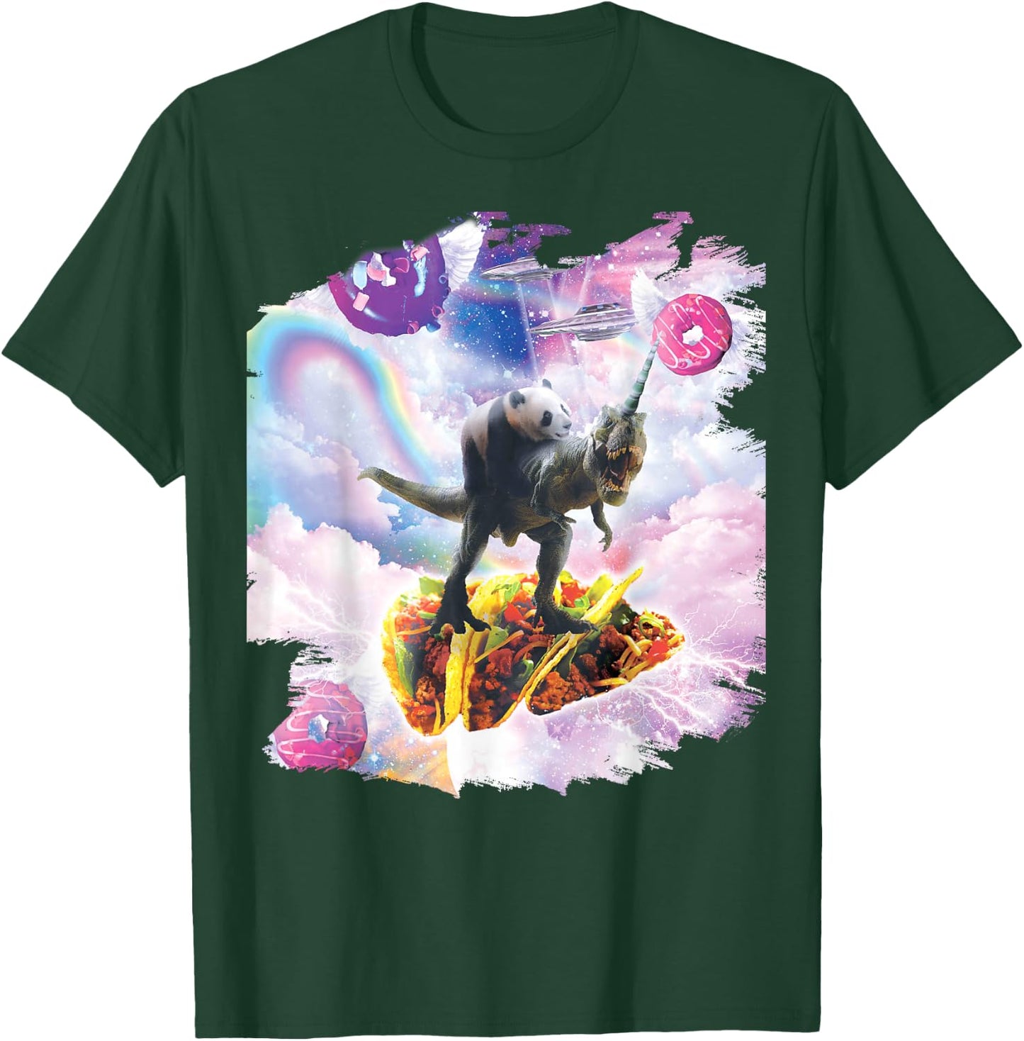 Space Panda Riding Dinosaur Unicorn - Taco & Donut T-Shirt - T-Shirt | Forest