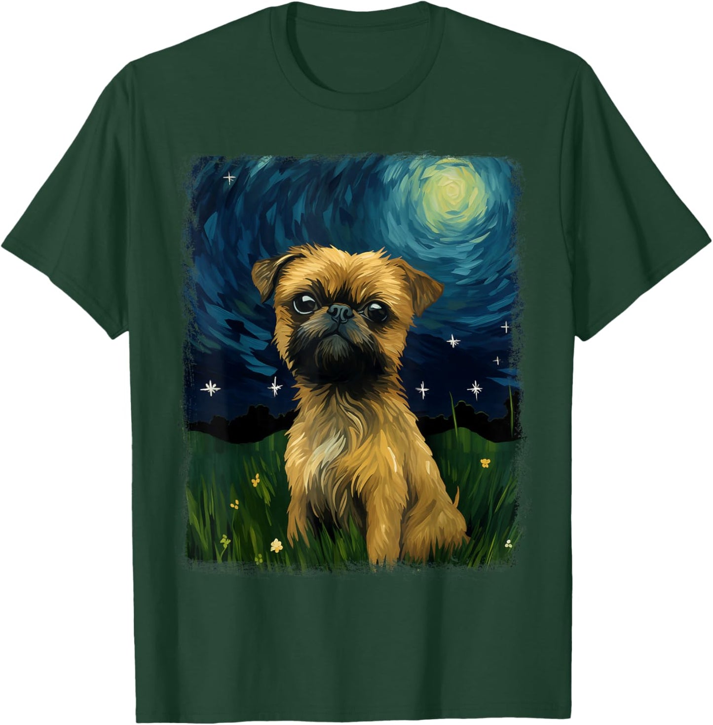 Brussels Griffon Dog Starry Night Painting T-Shirt - T-Shirt | Forest