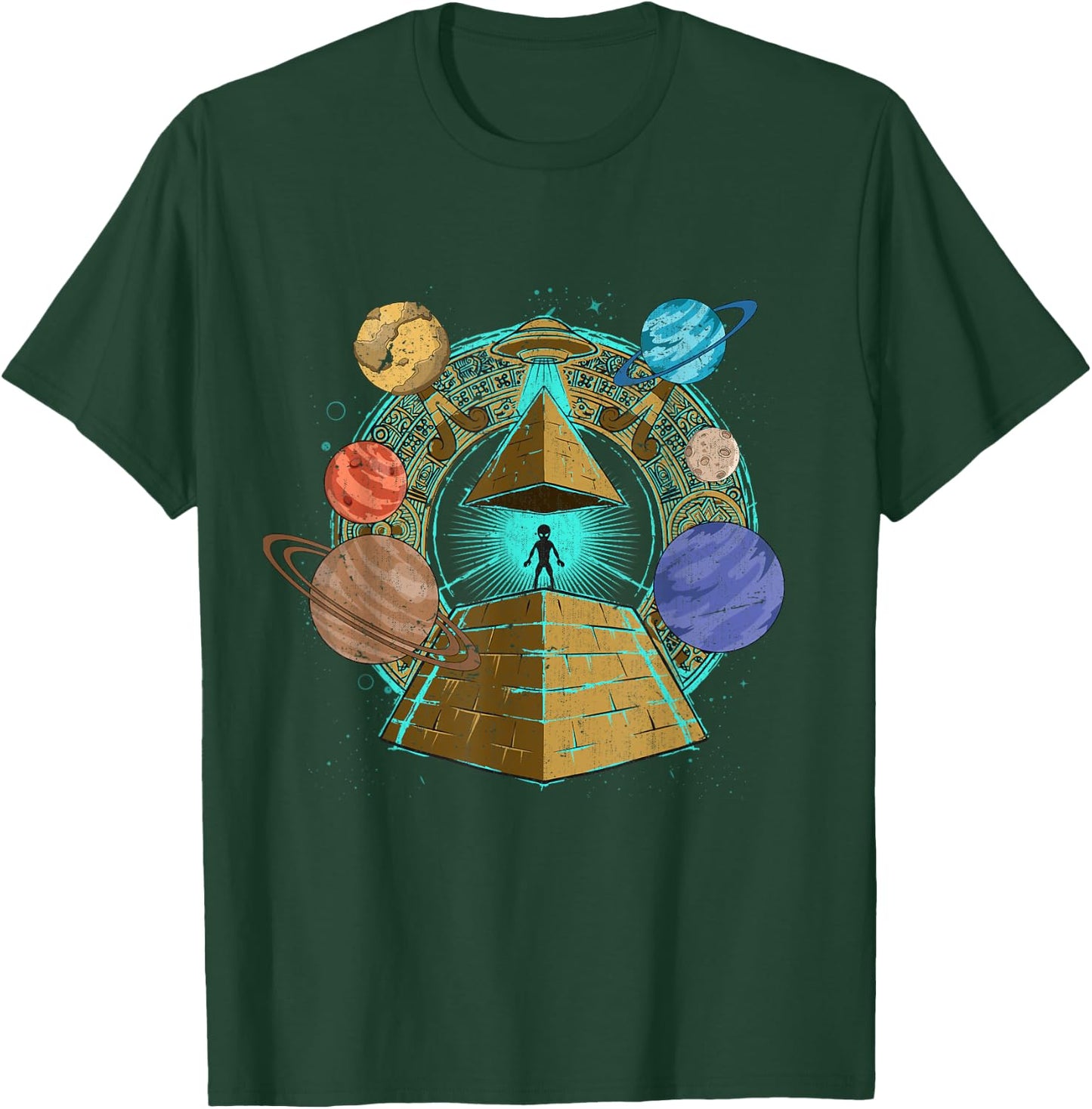 UFO Abduction Egyptian Pyramids Space Science Sci Fi Alien T-Shirt - T-Shirt | Forest