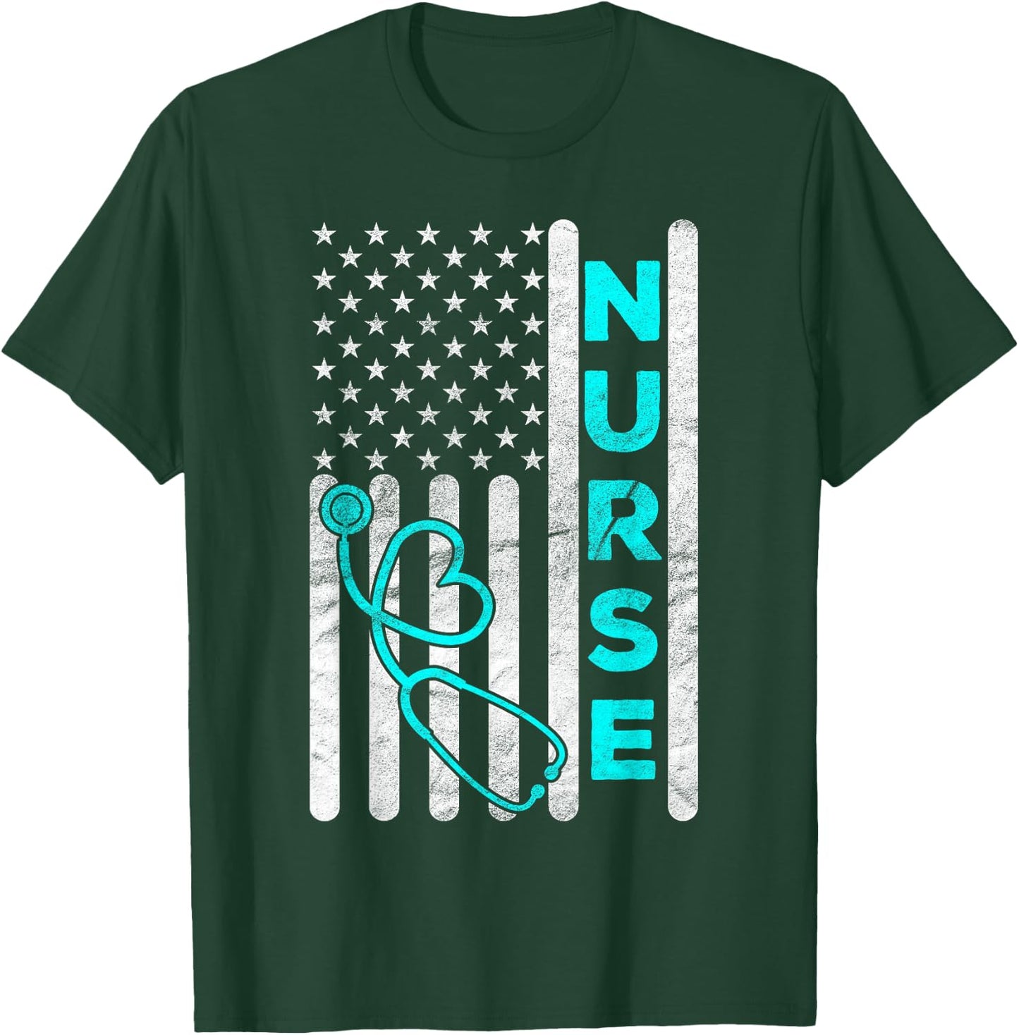 Nurse American Flag RN LPN CNA Stethoscope Graduation Gifts T-Shirt - T-Shirt | Forest