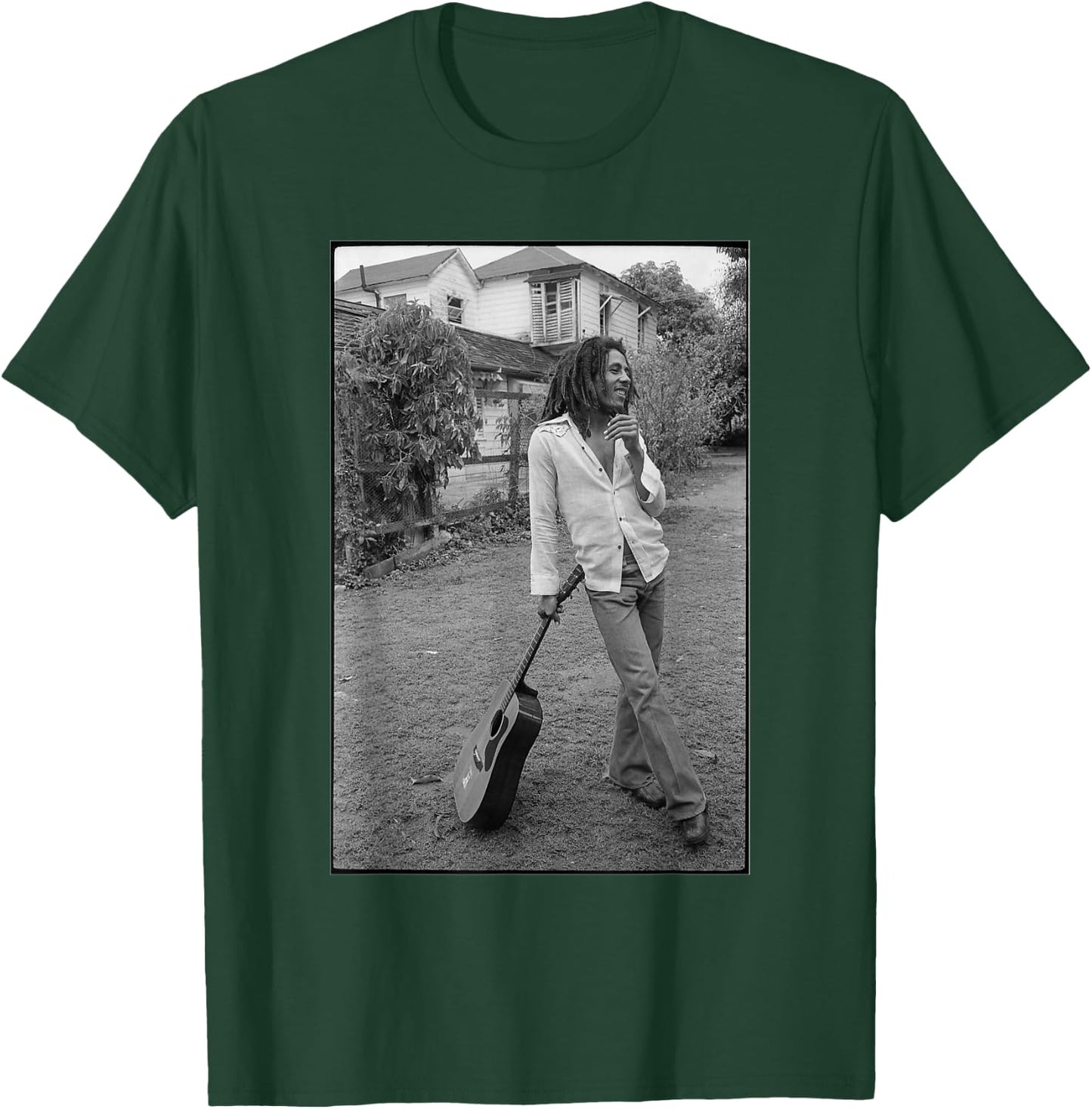 Bob Marley x David Burnett Black & White Guitar Photo T-Shirt - T-Shirt | Forest
