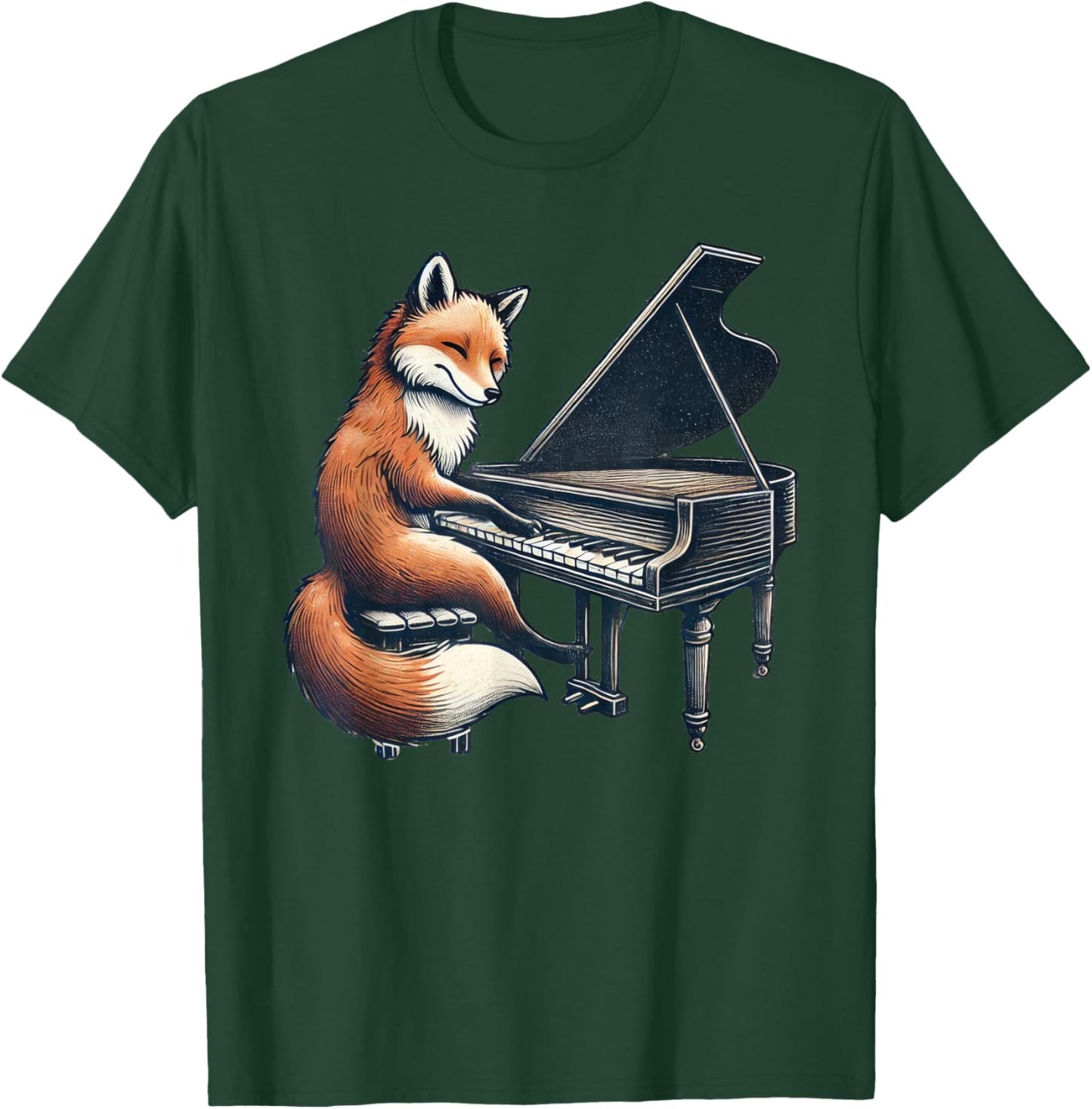 Cute Fox Playing Piano Foxes Musician Music T-Shirt - T-Shirt | Forest
