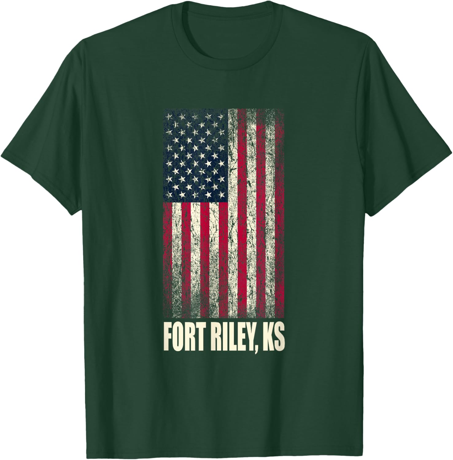 Military Army United States Fort Riley KS Vintage Flag T-Shirt - T-Shirt | Forest